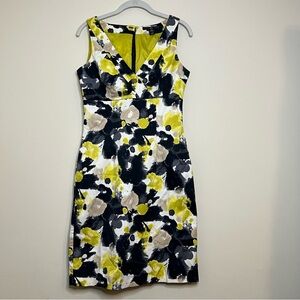 H&M A-Line strapless black white lime green pattern work wear zip back women's 8